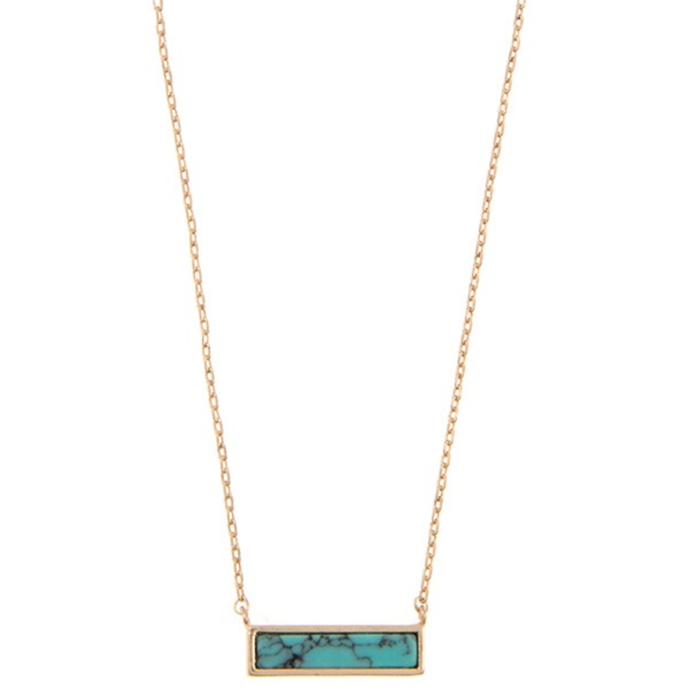 Turquoise & Gold Marble Bar Gem Pendant Necklace - Picture 3 of 3